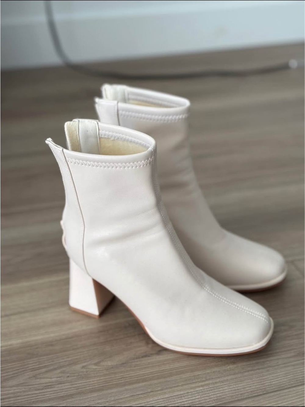 Cream Mid-Heel Ankle Booties for Women